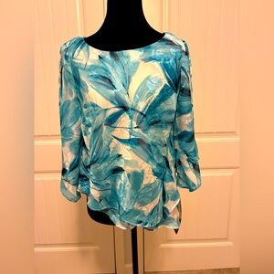 Elegant Blue Floral Women's Top by Alex Evenings, Petite.
